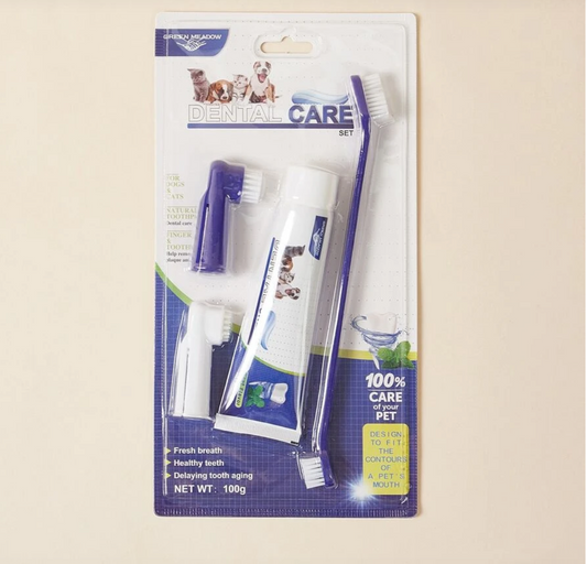 Pet 4 Peice Dental Care Kit for Dogs and Cats Toothpaste and Toothbrushes
