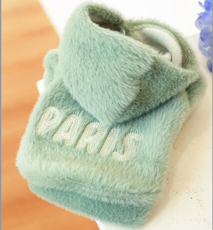 Paris logo embroidered super soft fur dog hoodie