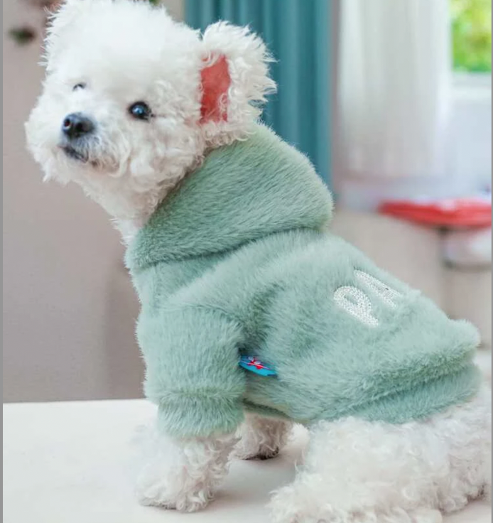 Paris logo embroidered super soft fur dog hoodie