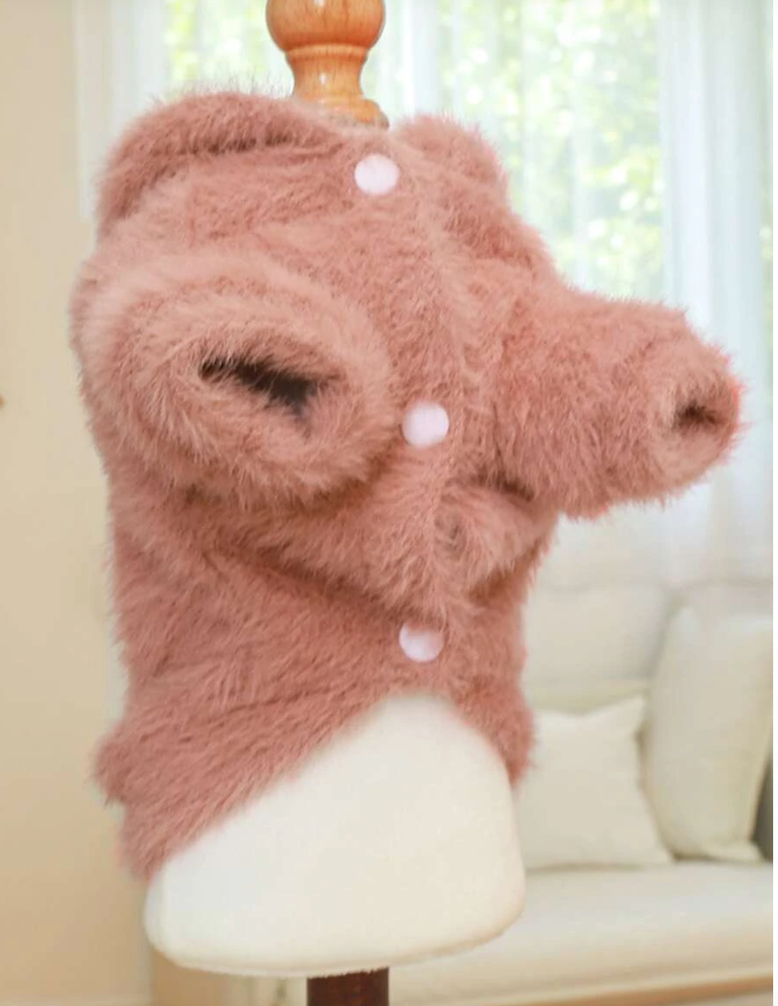 Pink Paris logo embroidered super soft fur dog hoodie