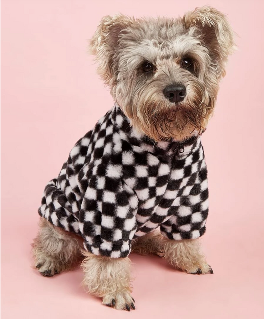 Black and White Check Pet Fleece Sweatshirt for Dogs and Cats
