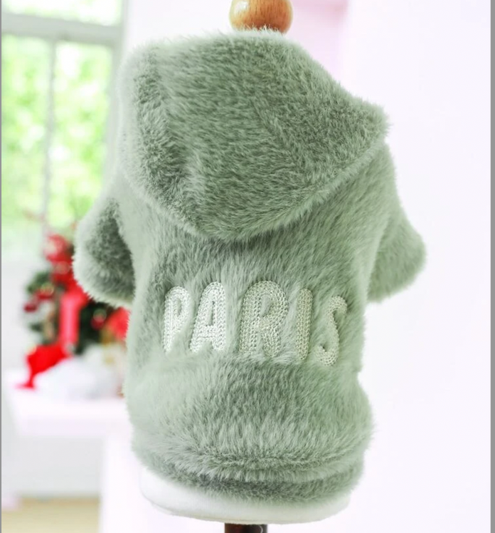 Paris logo embroidered super soft fur dog hoodie