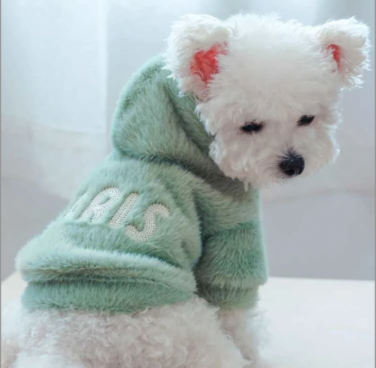 Paris logo embroidered super soft fur dog hoodie
