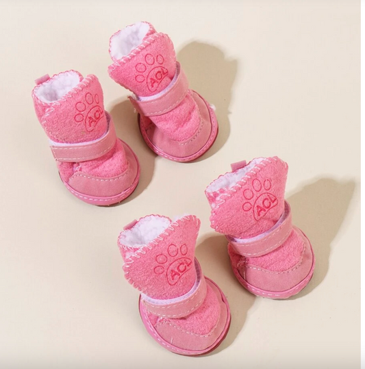 Pink Plush Pet Shoes, Set Of 4 Pet Boots for Dogs and Cats