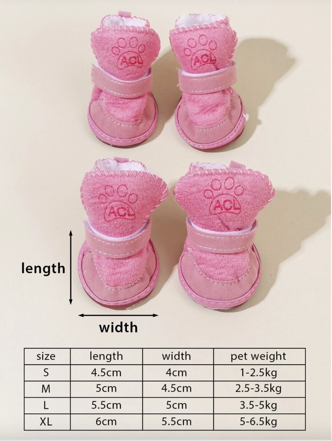 Pink Plush Pet Shoes, Set Of 4 Pet Boots for Dogs and Cats