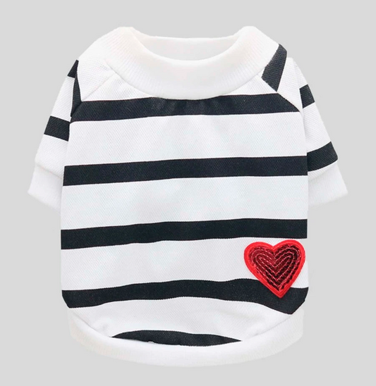 Striped Pet Sweatshirt with Heart Appliqué for Dogs and Cats