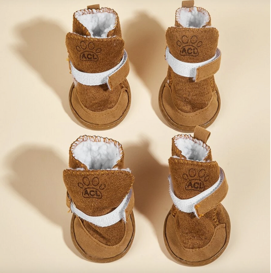 Beige Plush Pet Shoes, Set Of 4 Pet Boots for Dogs and Cats